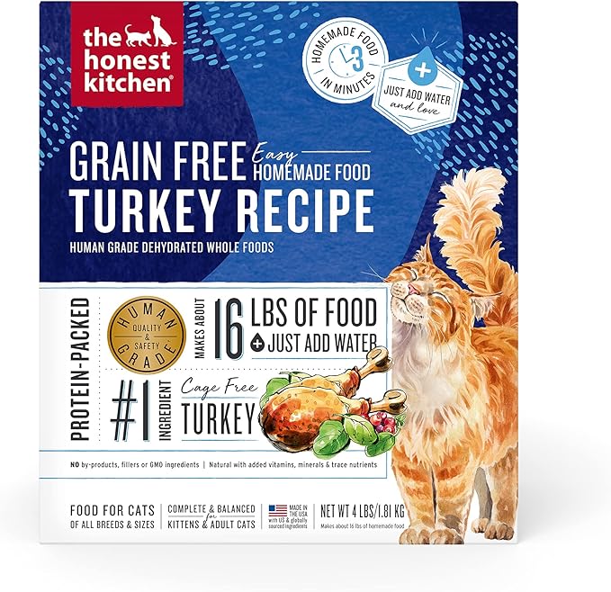 The Honest Kitchen Human Grade Dehydrated Grain Free Turkey Cat Food, 4 lb Box