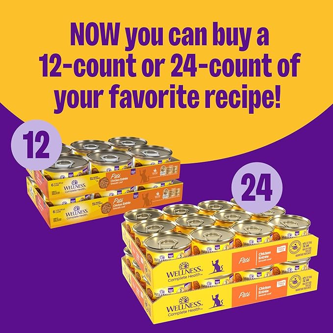 Wellness Complete Health Pate Adult Wet Cat Food, Natural, Protein-Rich, Grain-Free, 3 Ounce, 24 Pack, (Chicken & Herring)