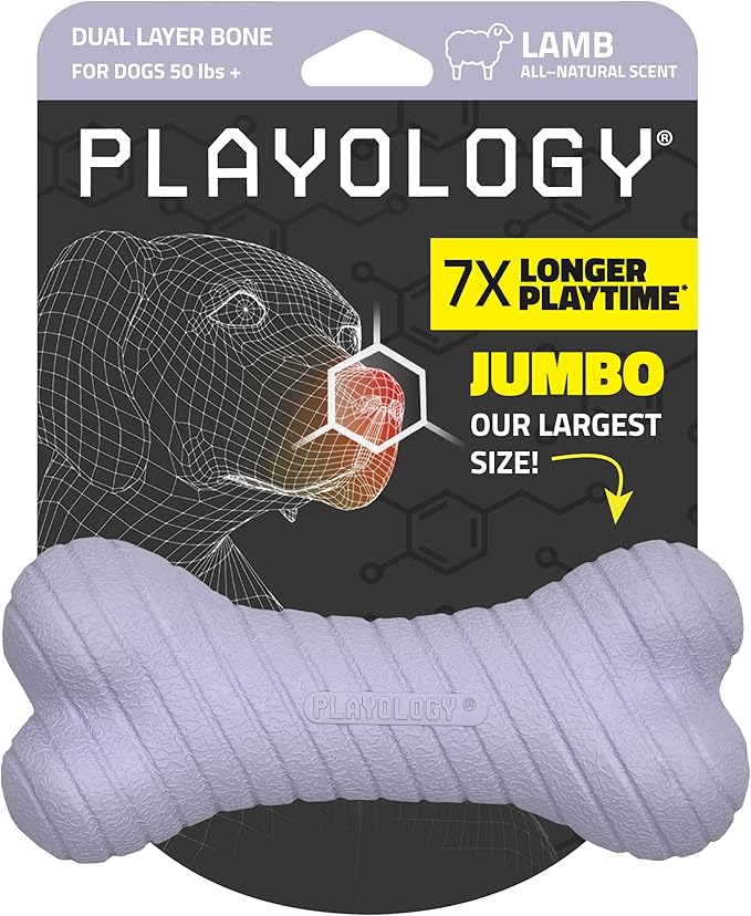 Playology Dog Toys | Dual Layer Bone Durable Chew Toy Bone for Dogs | Jumbo Lamb Scented Toy - Easy to Clean and Made from Non Toxic Materials