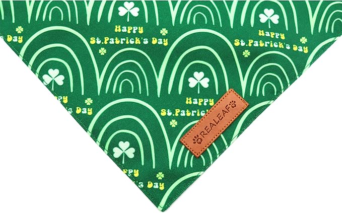 Realeaf St. Patrick's Day Dog Bandanas 2 Pack, Reversible Green Dog Scarf for Boy and Girl, Premium Durable Fabric, Holiday Bandana for Small and Medium Dogs Cats Pets (Small)