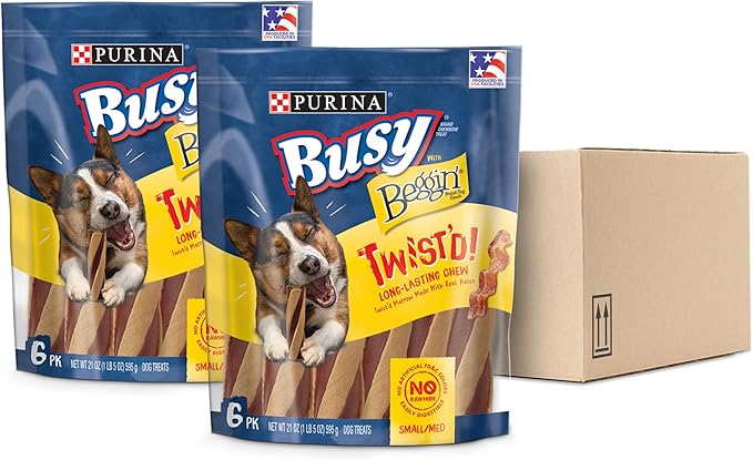Purina Busy With Beggin' Made in USA Facilities Small/Medium Breed Dog Treats, Twist'd - (2) 6 ct. Pouches