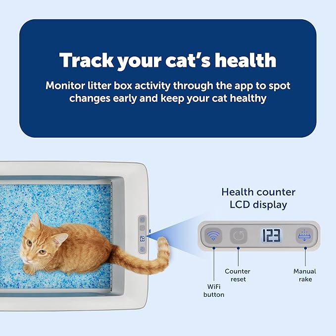 PetSafe ScoopFree Crystal Smart Automatic Litter Box - Uncovered Motion-Sensing Cat Box with Integrated Health Counter & App - Includes 1 Disposable Crystal Litter Tray