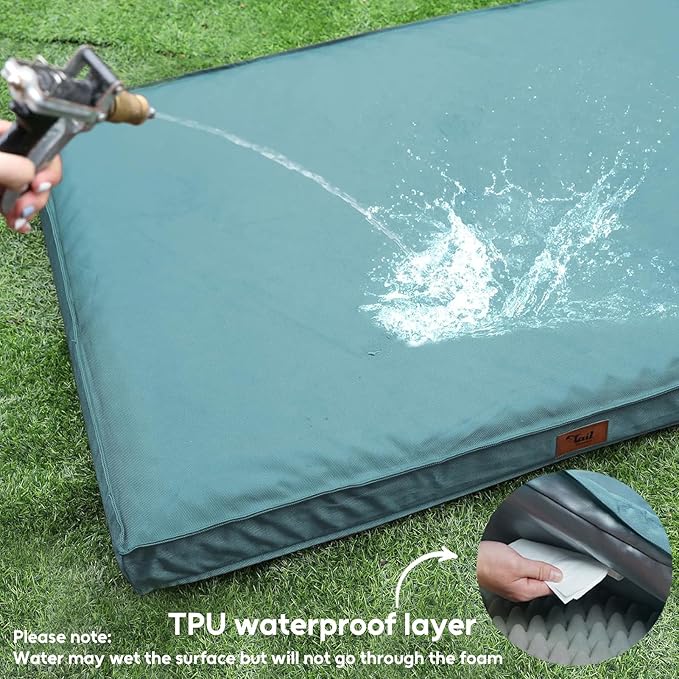 Outdoor Extra Large Dog Crate Bed, XXL Waterproof Dog Bed for Giant Breeds Dogs, 47x29 Inch Orthopedic Egg Crate Foam Pet Mat with Removable Cooling Cover, Light Blue