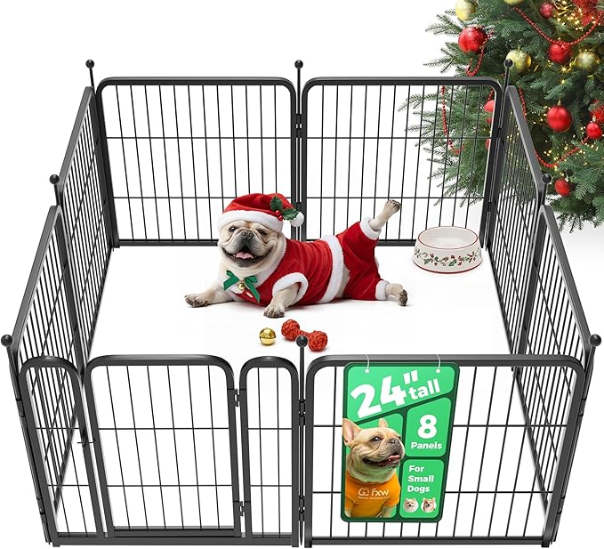 FXW Rollick Unleashed Dog Playpen for Indoor, Yard, RV Camping, 24 inch 8 Panels for Small and Puppy Dogs, Black│Patented