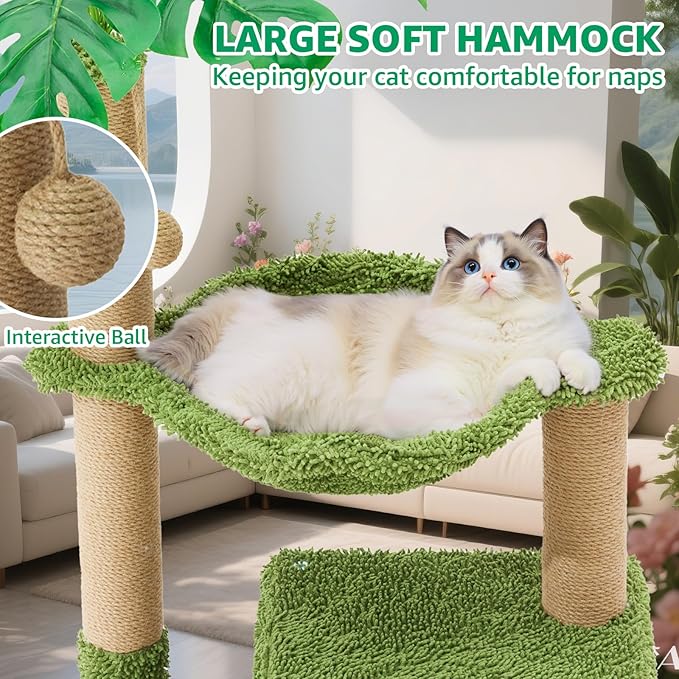 Large Cat Tree for Indoor Cats, Multi-Functional Comfy Cat Bed - 48inch Tall Cat Tower with Scratching Post, Cozy Hammock for Kittens and Adults Cat, Cute Cando with Toy
