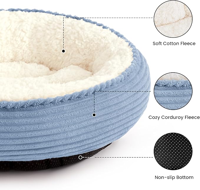 Love's cabin Round Donut Cat and Dog Cushion Bed, 25in Pet Bed for Small or Medium Dogs, Anti-Slip & Water-Resistant Bottom, Soft Durable Fabric Pet Beds, Washable Calming Cat Bed Sky Blue Stripe