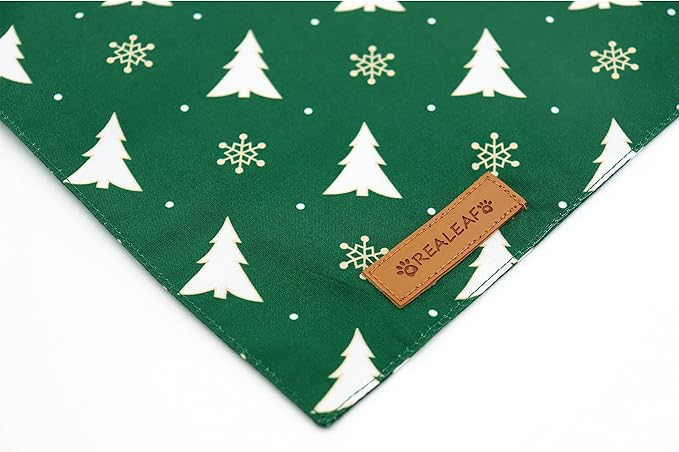 Realeaf Christmas Dog Bandanas 2 Pack, Christmas Tree and Santa Claus Dog Scarf for Boy and Girl, Premium Durable Fabric, Holiday Bandana for Small Medium Large and Extra Large Dogs (Small)