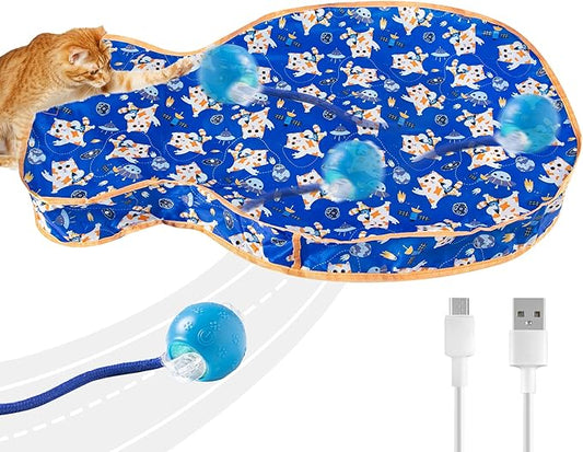 Interactive Cat Toys, Fast Rolling Ball in Play Pocket, Automatic Motion Activated Moving Ball Hide and Seek Mouse Catching Game (Blue)