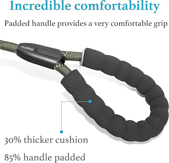 iYoShop Dual Dog Leash - 360° Swivel, No Tangle Walking Leash with Shock Absorbing Bungee for Two Dogs (Large, 25-150 lbs, Military Green)