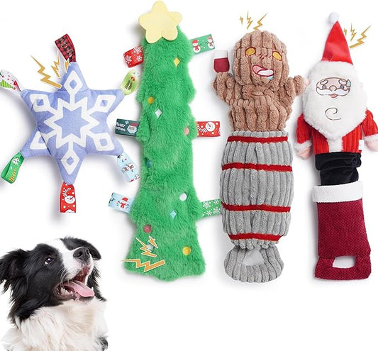 Nocciola 4 Pack Christmas Dog Toys, Interactive Crinkle Dog Squeaky Toys, Plush Dog Toys for Christmas, Christmas Toys for Puppy Small Medium Large Dogs & Aggressive Chewers