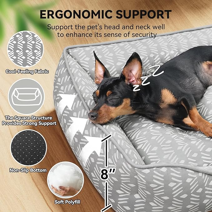 Rectangle Cat Dog Bed for Large Medium Small Pets Indoor Outdoor Machine Washable Sleeping Sofa Non-Slip Bottom Soft Puppy Bed Durable Orthopedic Calming Pet Cuddler (Medium, Grey Pattern)