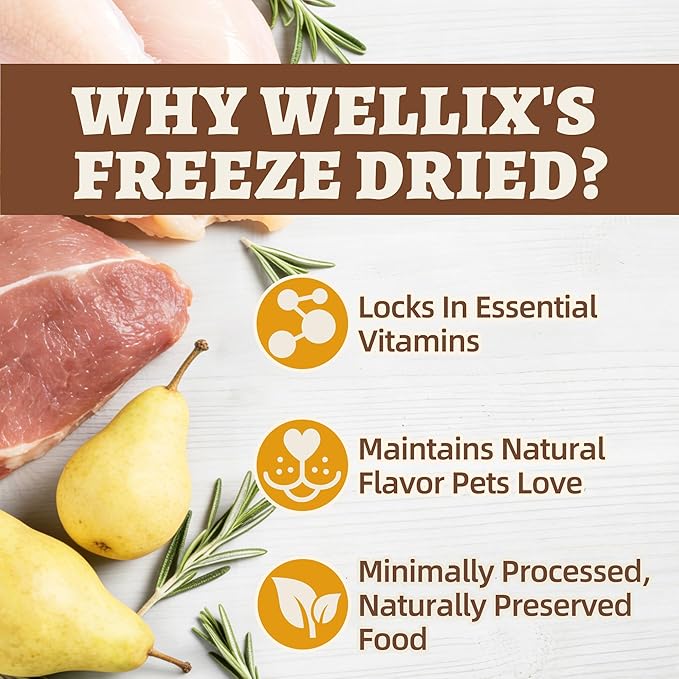 Wellix Freeze Dried Duck&Pear Treats for Cats&Small Dogs - Natural Freeze Dried Cat Treats for Gut,Digestion Healthy - High-Protein Food Topper for Kittens Training Snacks 4.93oz