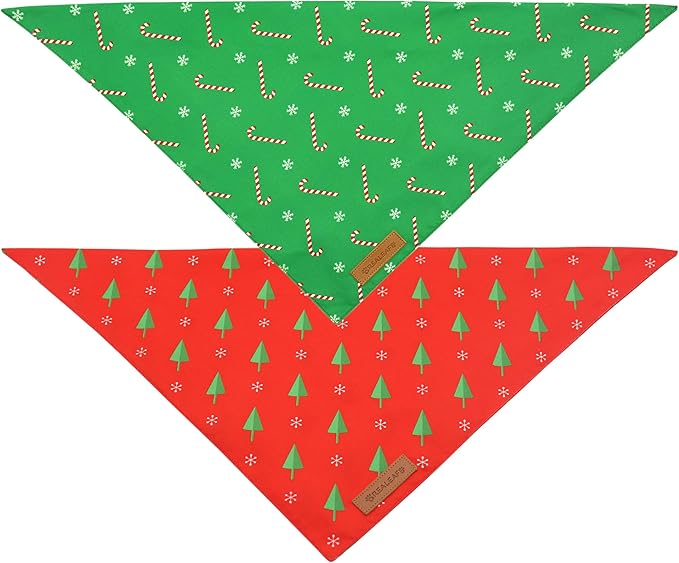Realeaf Christmas Dog Bandanas 2 Pack, Reversible Red Green Xmas Dog Scarf for Boy and Girl, Premium Durable Fabric, Holiday Bandana for Small Medium Large and Extra Large Dogs (Small)