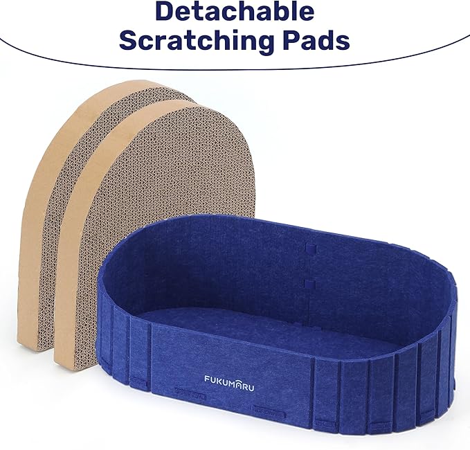 FUKUMARU Cat Scratcher, 24 Inch Sofa Shape Cat Scratcher Couch Bed, Reversible Detachable Cats Scratching Board, Round Cats Scratch Pads Refill Indoor, Blue