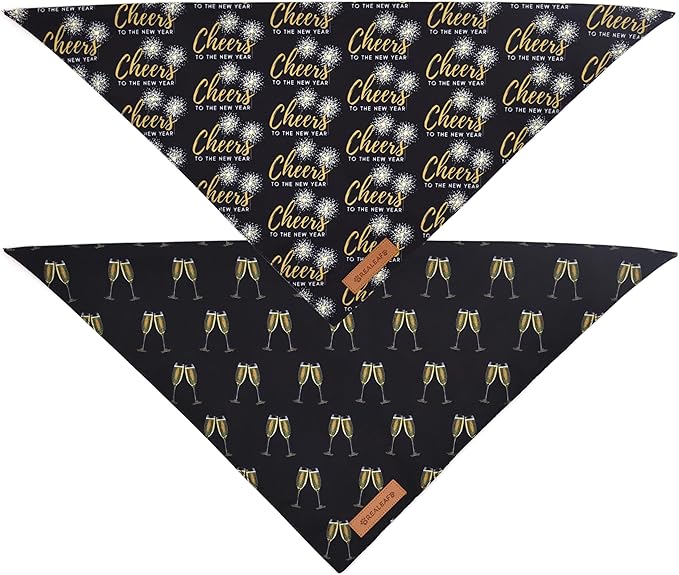 Realeaf New Year Dog Bandanas 2 Pack, Cheers to The New Year Dog Scarf for Boy and Girl, Premium Durable Fabric, Holiday Bandana for Large and Extra Large Dogs Cats Pets (X-Large)