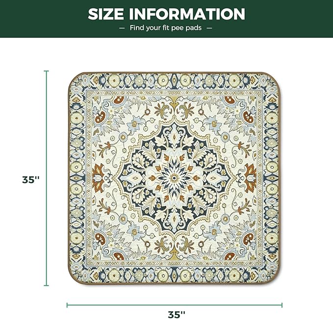 FXW Washable Pee Pads for Dogs, Puppy Pads with Super Absorbent, Specifically Designed for Potty Training, 35" Square, Boho Beige, 2 Packs