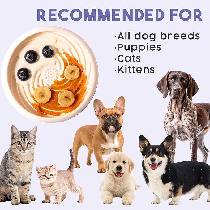 Awoo Lick Dish Silicone Dog & Cat Lick Mat & Slow Feeder with Suction Cups, Non-Slip, Dishwasher Safe, Extend Mealtime, Reduce Anxiety (Periwinkle)