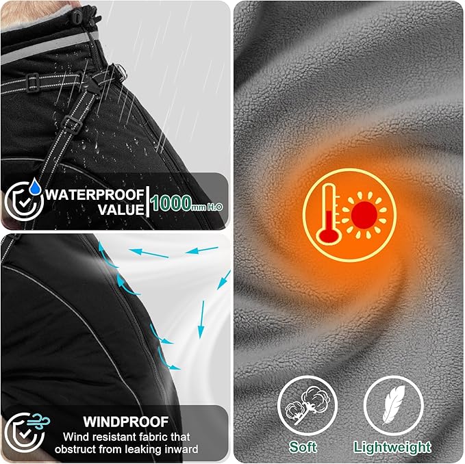 Fragralley Dog Coat with Harness Built in, Waterproof Windproof Reflective Warm Puffer Jacket, Fleece Lined Vest Winter Parka for Small, Medium, Large Dogs
