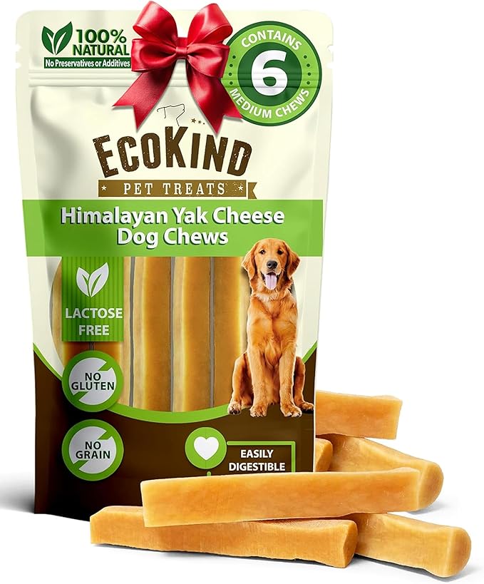 EcoKind Premium Gold Yak Cheese Himalayan Dog Chews, Dog Treats for Medium Dogs, All Natural, High Protein, for Aggressive Chewers, Medium - 6 Chews