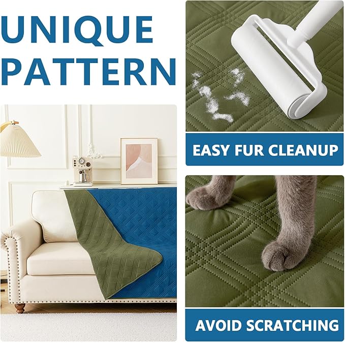 hyha Waterproof Dog Blanket, Reversible Pet Bed Blanket, Soft Sofa Couch Cover for Dogs Washable, Waterproof Pet Couch Covers for Sofa Puppy Cats Furniture Protector(40"x80", Green/Navy Blue)