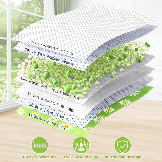 CROCI Pee Pads for Dogs 28x34in Daisy Pattern, Puppy Pads with Adhesive Tabs Super Absorbent Up to 8 Cups, Disposable (40 Counts)