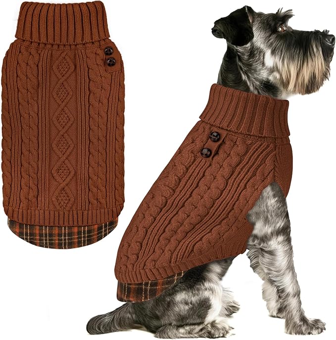 KYEESE Dog Sweater Comfy Pet Coat for Fall Winter Cold Weather Stretchy Knitwear Cat Clothes Soft Pullover Dog Sweaters for Small Dogs Male Warm Turtleneck Small Dogs Sweater with Gingham Patchwork