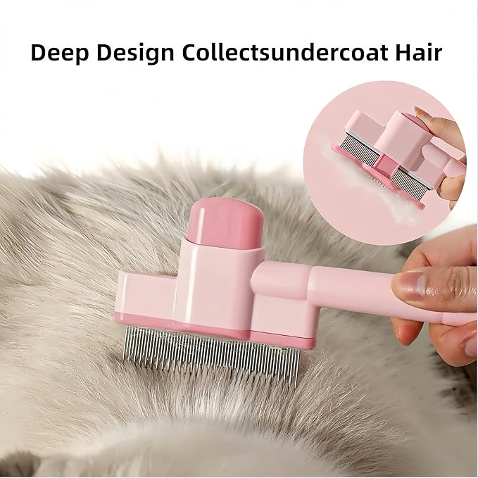 Pet Comb-2 Pack,Flea Comb for Cats&Dogs Cleaning Removal Comb Pet Hair Gentle with Release Button,Kittens Pet Comb to Groom Hair and Knots (Pink & Blue)