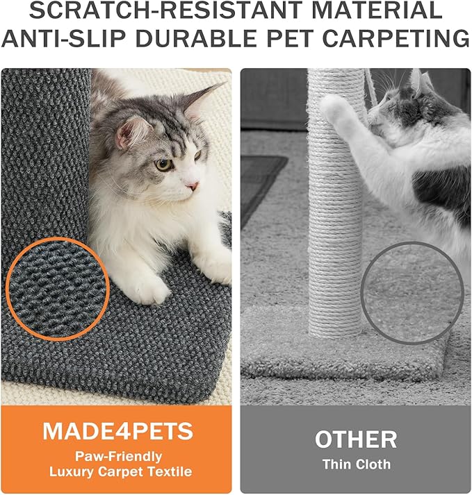 Made4Pets Tall Cat Scratching Post, 33" Modern Cat Scratcher with Hanging Balls, Heavy Duty and Thicker Scratching Post for Indoor Cats Adults, Sturdy Base Cat Scratch Post, Dark Grey