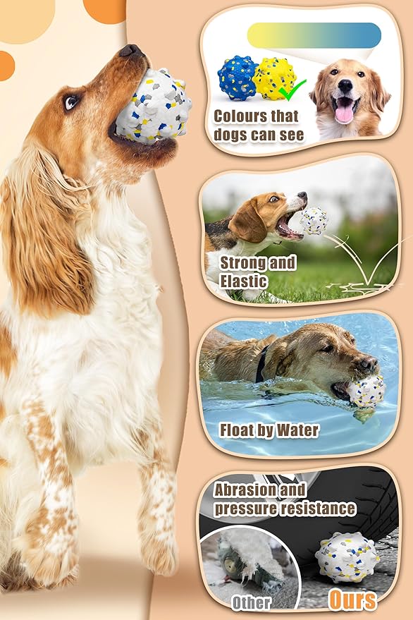 1.96'' Dog Balls for Dogs Aggressive Chewers Indestructible Tennis Durable Bouncy Interactive Dog Toy Balls for Fetch Game Floating Training(White Small)