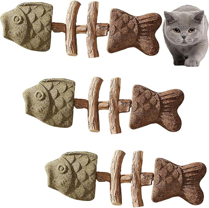 Purrident - Fix Cat Dental Health - Natural Dental Chew for Cats, Fishbone Shape Cat Teething Toy with Catnip, Durable Feline Tooth Care Tool for Indoor & Adult Cats (3CPS-C)