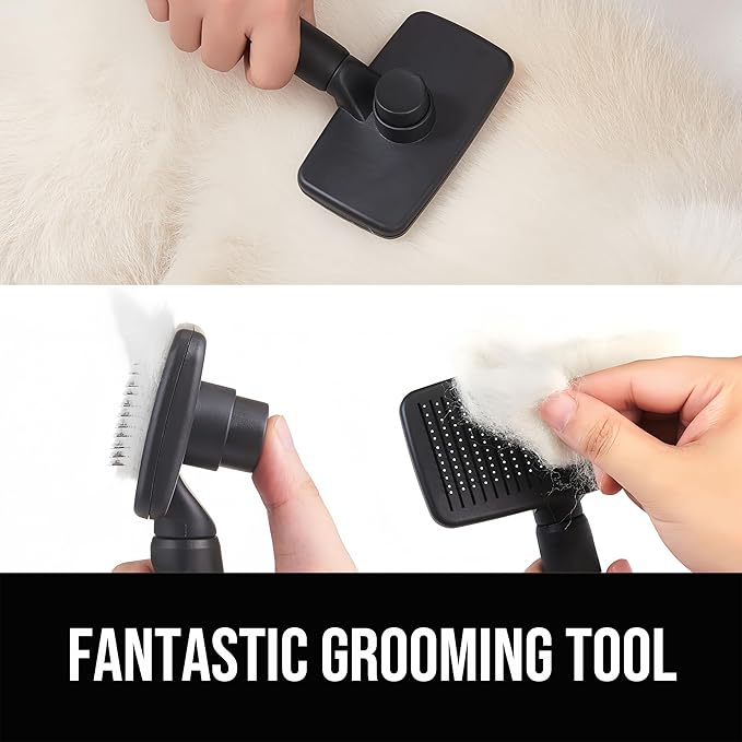 Self Cleaning Slicker Brush for Dogs& Cats, Skin Friendly Grooming Brush for Shedding Long&Short Haired Dogs& Cats, Deshedding Pet Supplies Accessories,Black