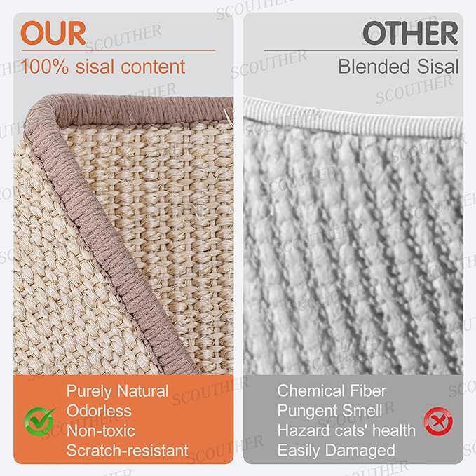 Extra-Larger Sisal Cats Scratcher Bed Shaped U, Beech Wood Scratching Pad Indoor cat Toy,Durable,Wooden Cat Furniture Protector, Scratch Post for Larges Cats Scratcher Lounge,Clawing and Play