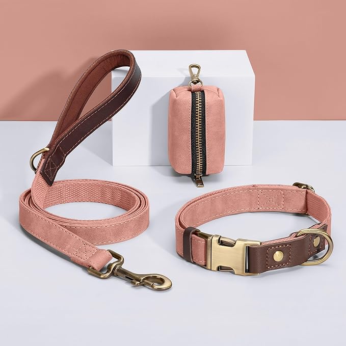 Didog PU Leather Dog Leash for Small Dogs 4.5ft, Soft Padded Handle Faux Leather Dog Leashes for Medium Dogs, Walking and Training Leashes for Large Dogs,Pink