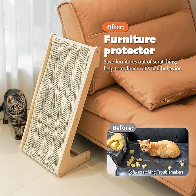 PETKARAY Sisal Cat Scratcher Ramp, L Shaped Scratching Post and Scratch Pad for Indoor Cats, Wall Furniture Protector(Chevron)