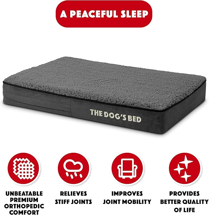 The Dog’s Bed Orthopedic Memory Foam Dog Bed, Small Grey Plush, Pain Relief for Arthritis, Hip & Elbow Dysplasia, Post Surgery, Lameness, Supportive, Waterproof Washable Cover, Veterinary Approved