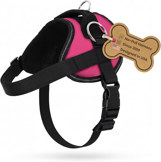 Bark Appeal Pink No-Pull Dog Harness for Medium to Large Sized Pets – Adjustable, Reflective Vest with 3 Leash Clips for Added Control, Easy Walks & Training – Large