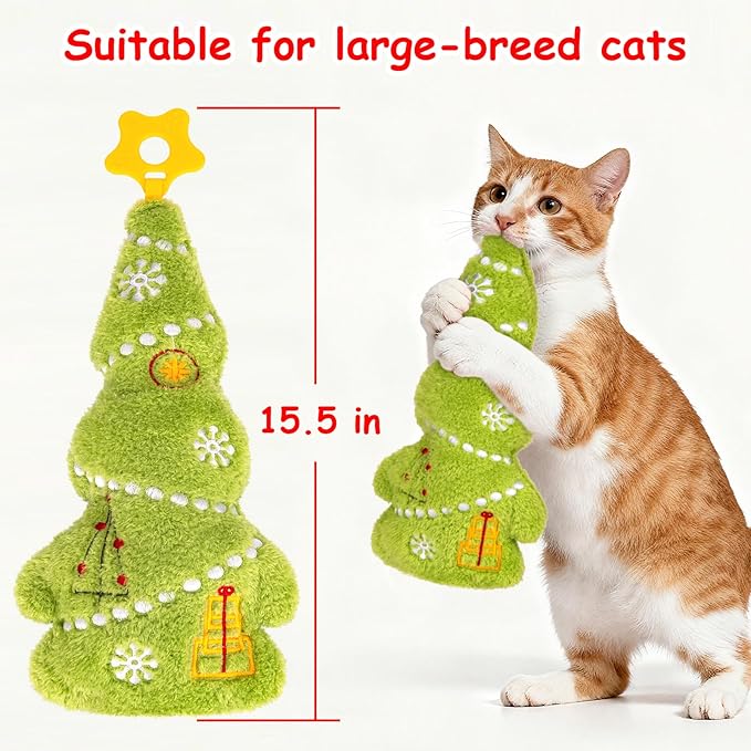 Retro Shaw Christmas Cat Toys, Kitty Xmas Catnip Toys 15.5 Inches Christmas Tree with Crinkle Sound, Safe Kitten Teeth Cleaning Toy, Interactive Kitty Kicker Toy