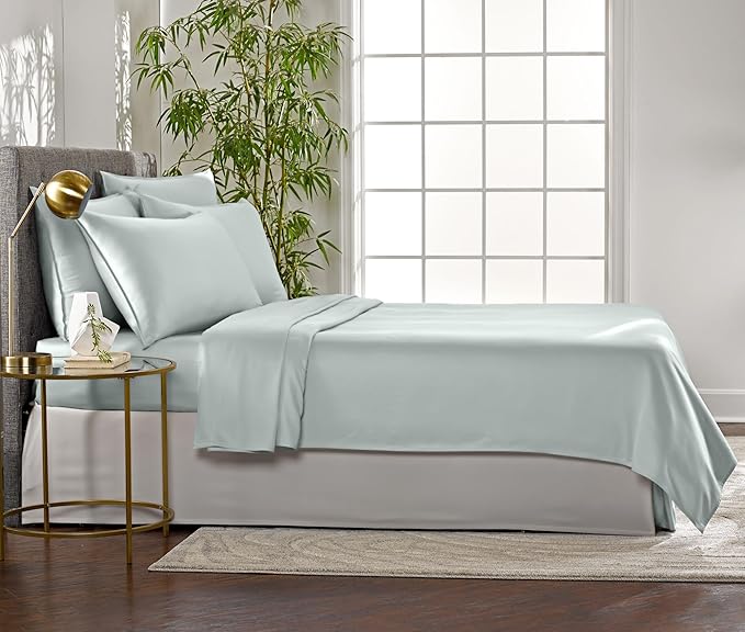 Pure Bamboo Queen Sheets, Genuine 100% Organic Viscose Derived from Bamboo Bed Sheet Set, Luxuriously Soft & Cooling, Double Stitching, 2 Year Quality Promise (Queen, Sea Glass)