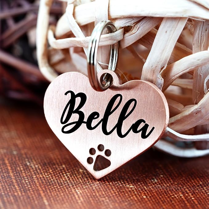 Ultra Joys Dog Tags Personalized for Pets - Hollow Paw Custom Pet ID Tag - Engraved Dog Tag for Small, Large Dogs - Large Heart in Rose