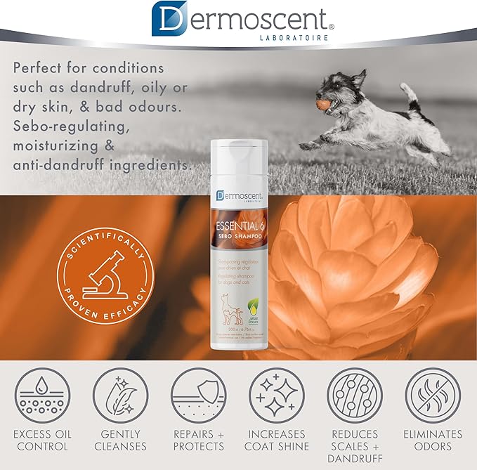 Essential 6 Sebo Shampoo for Dogs, Cats & Pets | 100% Natural, Soap-Free Formula, Reduces Odours, Controls Dandruff, and Enhances Coat Shine, Gentle on Oily Skin