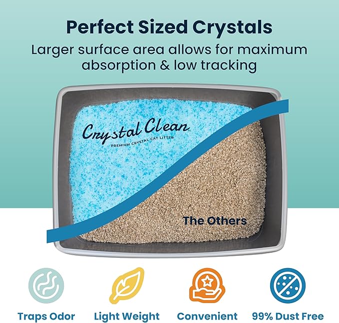 Crystal Clean Premium Fresh Scent Crystal Cat Litter with Odor Control (5X Faster), Best Lightweight, Non Clumping Kitty Litter to Absorb Urine, Dries Solid Waste (2X4.3 Lb Bags)