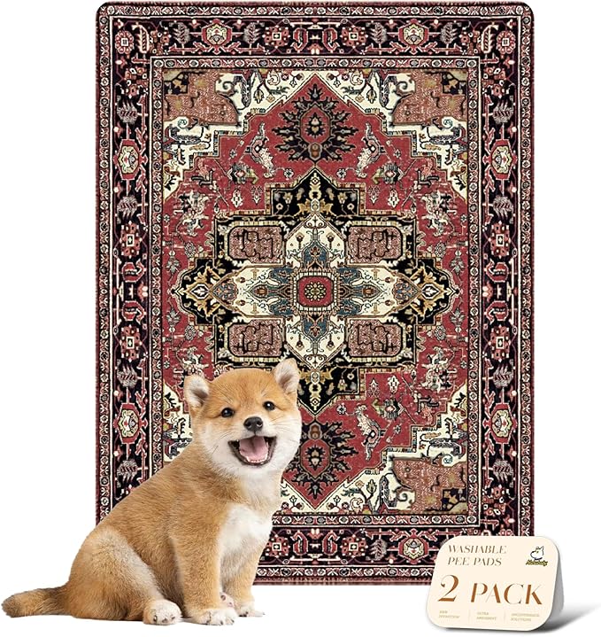 nunubaby Washable Pee Pads for Dogs, Stylish, Non-Slip and Leak-Proof Pee Pads. Reusable Potty Pads for Dogs for Crates and Floors.(Red/Rect, 18" x24" )