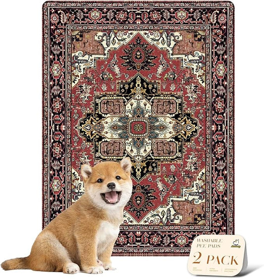 nunubaby Washable Pee Pads for Dogs, Stylish, Non-Slip and Leak-Proof Pee Pads. Reusable Potty Pads for Dogs for Crates and Floors.(Red/Rect, 18" x24" )