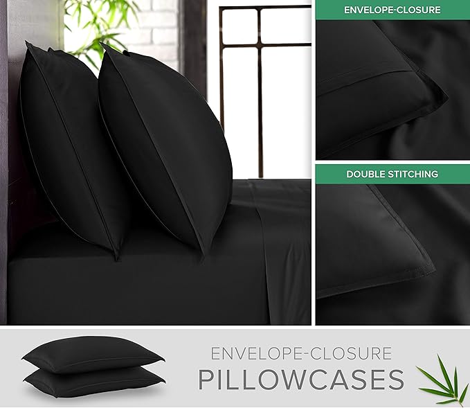 Pure Bamboo California King Sheets, Genuine 100% Organic Viscose Derived from Bamboo Bed Sheet Set, Soft & Cooling, Double Stitching, 2 Year Quality Promise (California King, Black)