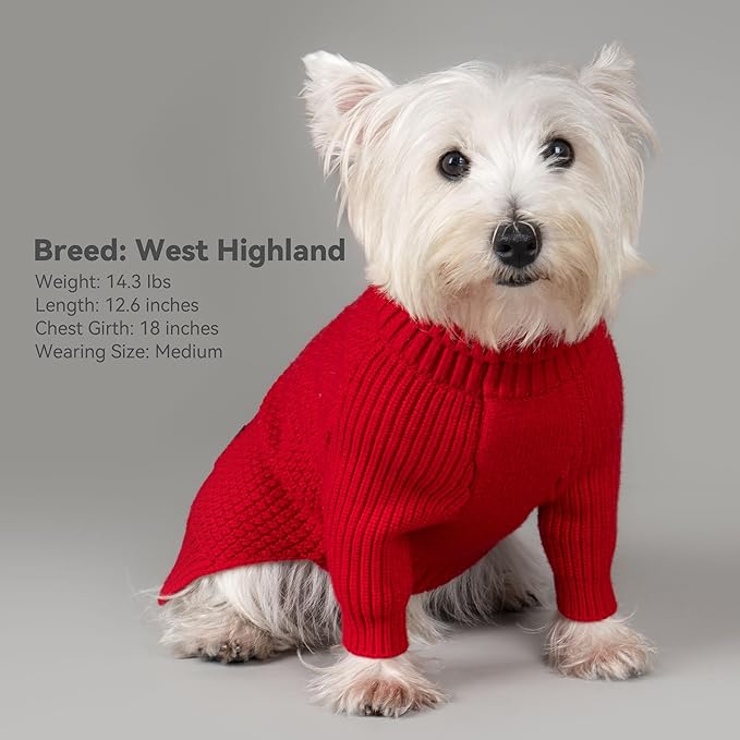 cyeollo Dog Christmas Sweaters for Medium Dogs Male, Stretchy Warm Turtleneck Doggy Clothes for Fall Winter, Thermal Knit Pet Apparel with Sleeves, Red XL