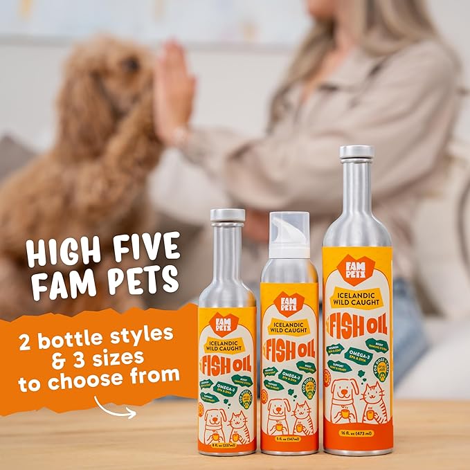 Omega 3 Fish Oil for Dogs (8 oz) - Premium Icelandic Liquid Dog Fish Oil Supplement with EPA DHA for Skin, Coat & Joint Health - Natural Pet Supplement - Leak-Free Aluminum Pour Bottle