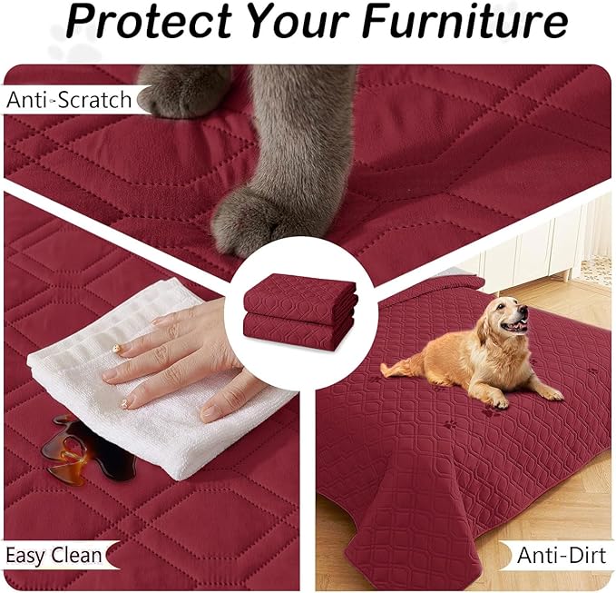 hyha Waterproof Dog Bed Blanket, Soft Pet Blankets, Waterproof Couch Cover for Dogs, Reversible Sofa Covers Washable for Furniture (40x70 Inch, Wine Red/Beige)