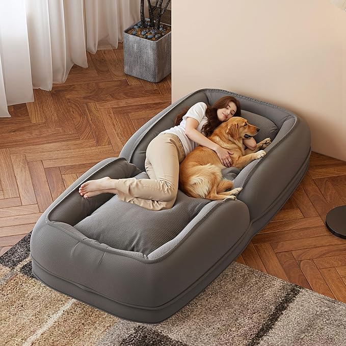 KEIKI Human Dog Bed for Adults, Giant Dog Bed with Adjustable Recliner Function, Foldable Nest Sofa with Pillows for Bedroom or Living Room, Gray