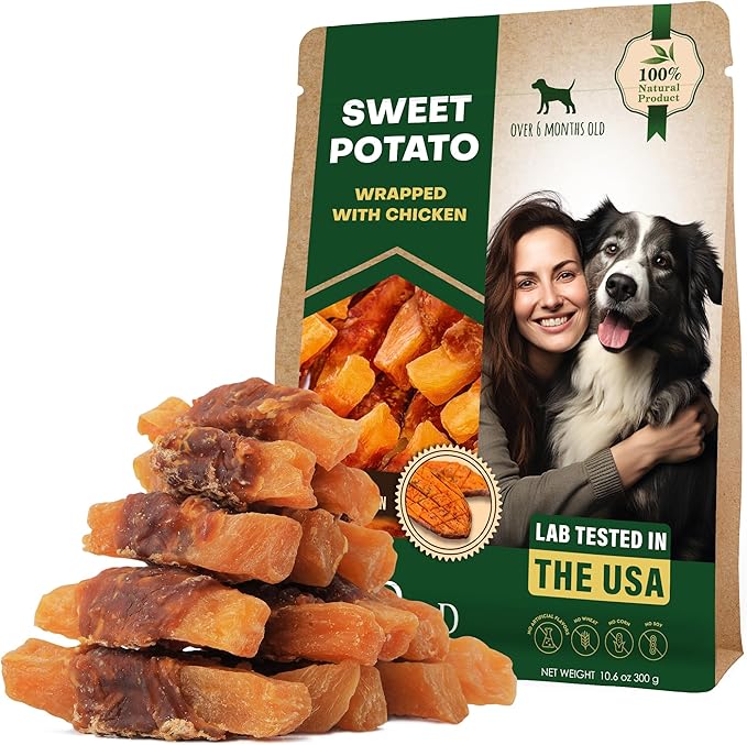 Sweet Potato Dog Treats & Chicken Jerky Wraps 10.6 Oz - Dog Food & High Protein Soft Chews for Large, Medium & Small Breeds - Natural Healthy Training Strips & Rawhide Free Snacks – Puppy Treats