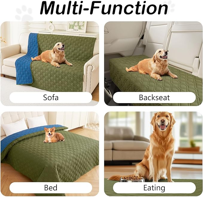 hyha Waterproof Dog Bed Blanket, Soft Pet Blankets, Waterproof Couch Cover for Dogs, Reversible Sofa Covers Washable for Furniture (40x70 Inch, Green/Navy Blue)